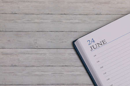 Exact date in the new diary. Important event and note space for June 24.の写真素材