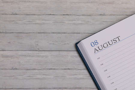 Exact date in the new diary. Important event and note space for August 8.の写真素材