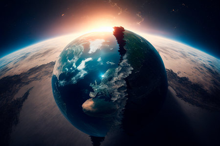 Realstic cinematic view of earth going into itself and reality bending with natural lighting. Generative by AIの素材