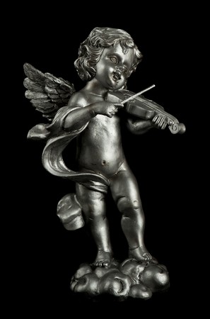 Silver Angel playing violin on black Background