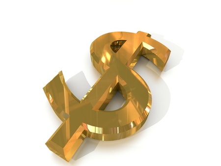 3D golden dollar symbol on white Backgroundの写真素材