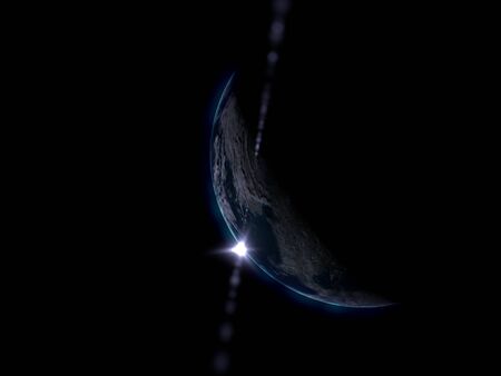 Earth with rising sun in space