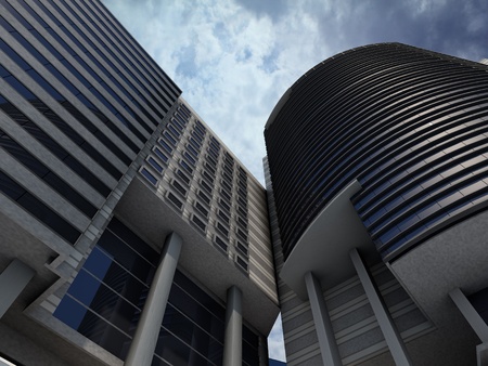 Office building on a background of cloudy sky
