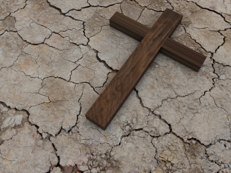 Cross on outdried groundの写真素材