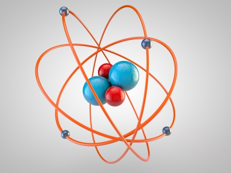 red Protons and blue neutrons surounded by electronsの写真素材