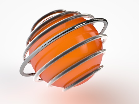 Orange Sphere surrounded by chrome ringsの写真素材