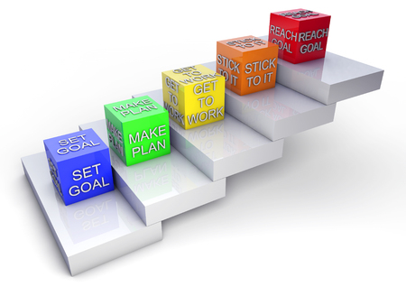 Set goal, make plan, work, stick to it, reach conceptの写真素材