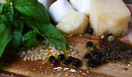 Italian apetiser food on wooden boardの写真素材