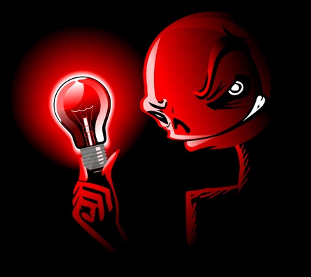 red light illuminates a scary faceのイラスト素材