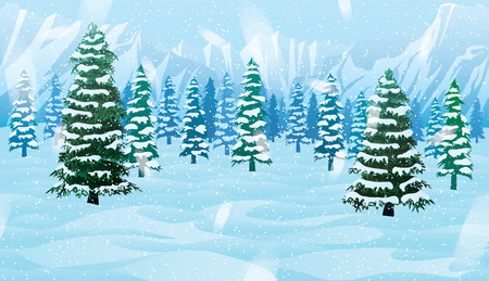 A high quality horizontal seamless background with winter landscape - mountains, forest and snow.のイラスト素材