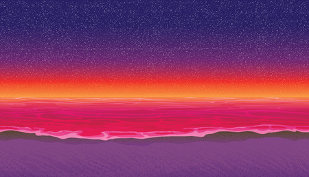 A high quality horizontal seamless background with coast, ocean. Sandy beach on sunset. Seamless background for mobile games and applicationsのイラスト素材