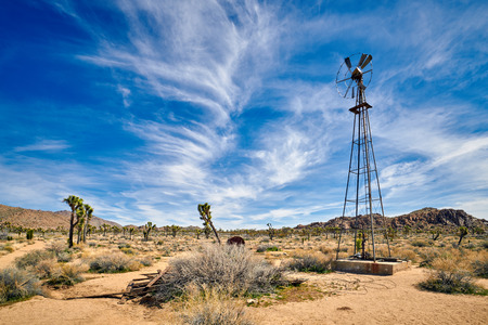 Old windmill at Wall Street Mill, Joshua Tree National Park.の写真素材