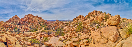 Panoramic view of the enterence to Box Canyon at Joshua Tree National Park.の写真素材