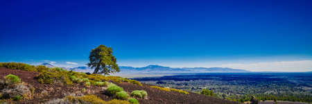 Splatter Cone with hiking path at Craters of the Moon National Park.の写真素材