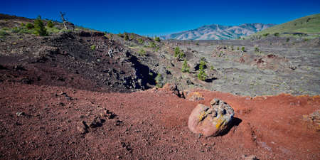 Splatter Cone with hiking path at Craters of the Moon National Park.の写真素材