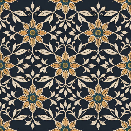 Seamless pattern with decorative flowers in retro style. Vector illustration.の素材
