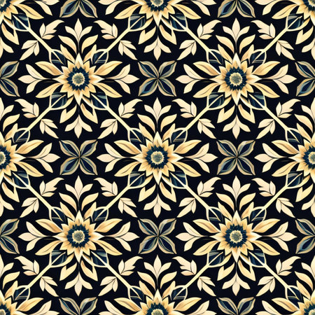 Seamless pattern with decorative flowers on black background. Vector illustration.の素材