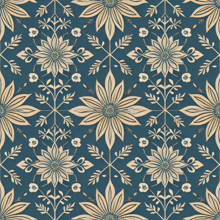 Seamless pattern with decorative flowers in retro style. Vector illustration.の素材