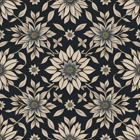 Seamless floral pattern with flowers and leaves. Vector illustration.の素材