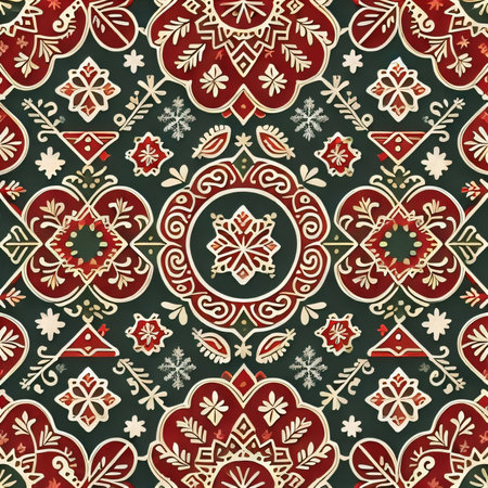 Ethnic floral seamless pattern. Abstract kaleidoscope fabric design textureの素材