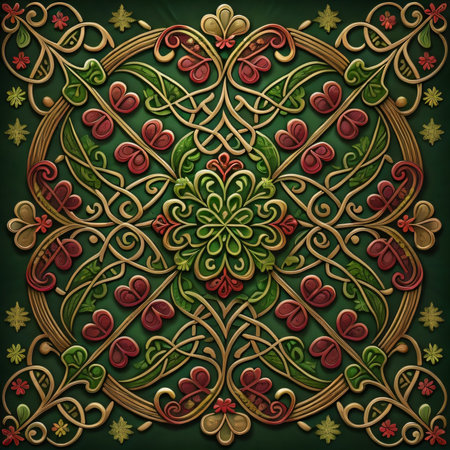 Vintage floral ornament on a green background. 3D illustration.の素材
