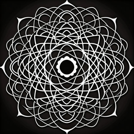 Mandala pattern white on a black background. Decorative round ornament.の素材