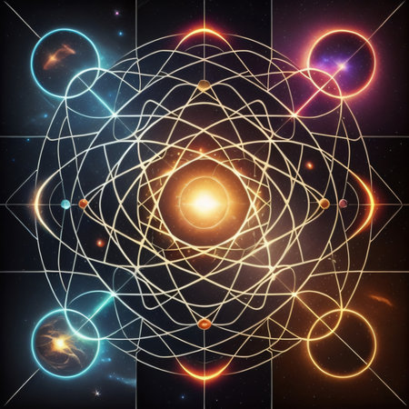 Mystical geometry symbol on a black background. Vector illustration.の素材