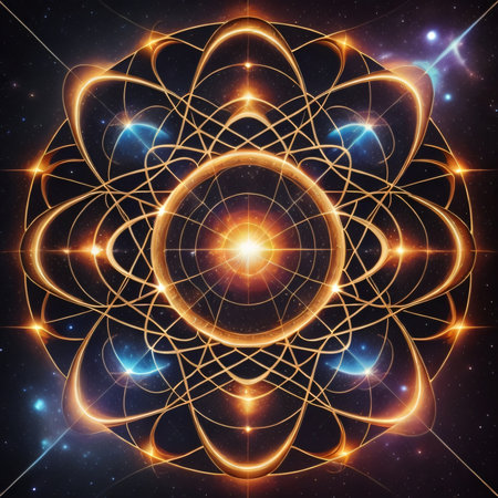 Sacred geometry symbol. Abstract fractal background. 3d renderの素材