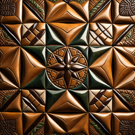 Closeup detail of colorful ceramic tile pattern. Abstract decorative background.の素材