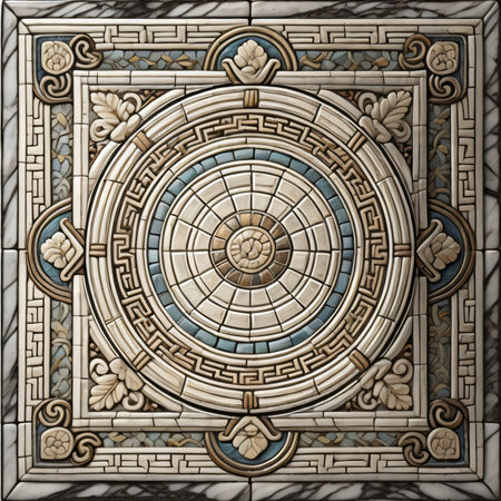 Ceramic tile wall in the form of a circle with a patternの素材