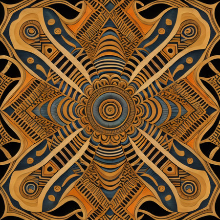 Ethnic patterned background. Abstract kaleidoscope fabric design textureの素材