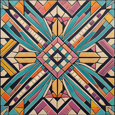 Colorful stained glass window with abstract geometric pattern. Vector illustration.の素材