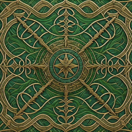 3d illustration of embossed ornament on a green background.の素材