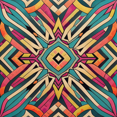 Colorful ethnic patterned background. Arabesque vector ornament. Abstract kaleidoscope fabric design.の素材