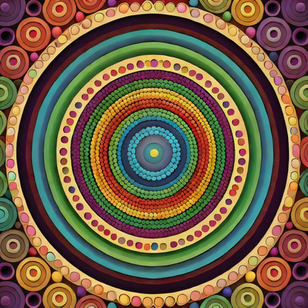 Abstract colorful background with circles and dots. Psychedelic design.の素材