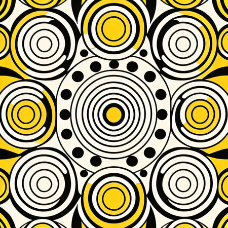 Black and yellow geometrical background with hand drawn decorative tribal elements. Print with ethnic, folk, traditional motifs. Graphic vector illustration.の素材