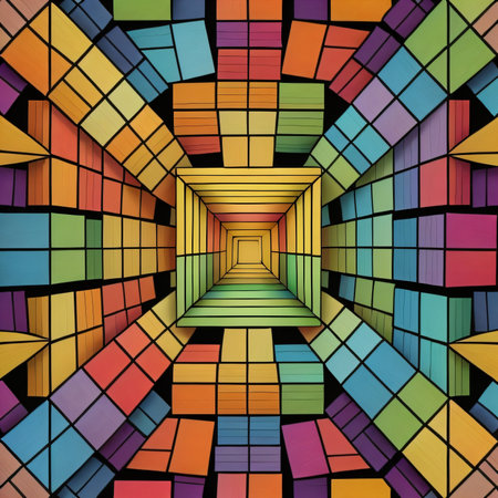 abstract background with multicolored cubes, 3d render illustrationの素材