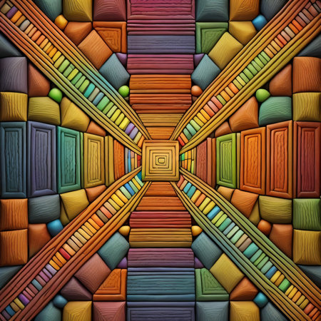 3D render of plastic tile background with embossed abstract colorful patternの素材
