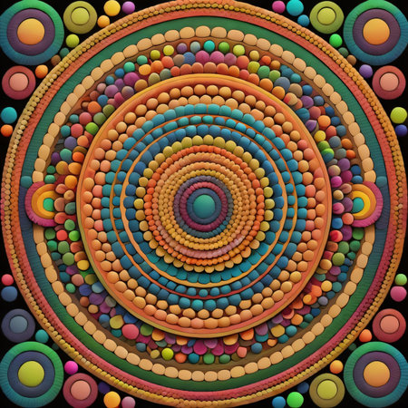 Abstract colorful background with circles and spirals. Psychedelic design.の素材