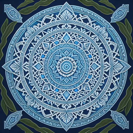 Mandala pattern on blue background. Arabic, indian, arabic motifs.の素材