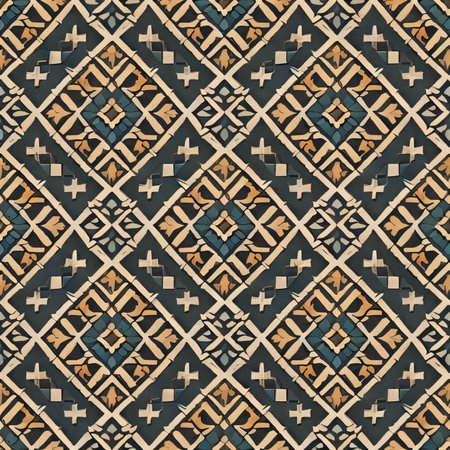 Tribal vector ornament. African patterns. Ethnic carpet. Aztec style. Geometric mosaic on the tile, majolica. Ancient interior. modern rug. Geoprint on textile. Vintage fabric.の素材
