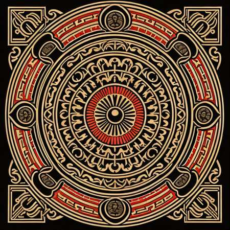 Ethnic mandala on black background. Vector illustration for your designの素材