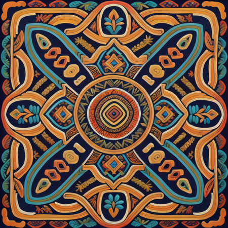 Colorful ethnic patterned background. Arabesque vector ornament. Boho style.の素材