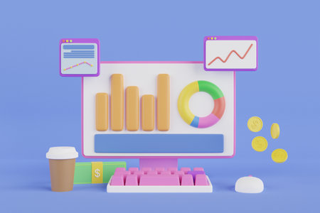 3D charts and graph with checkmark, analysis business financial data. charts,graph with analysis...