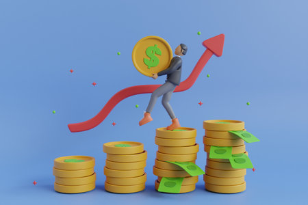 Investment management with 3d money coin and graph concept.  Excellent investing business and banking management. 3d Financial investment.の写真素材