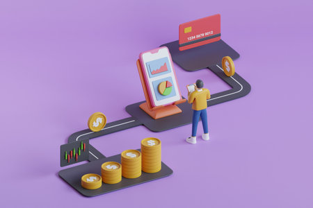 3d Dashboard and business finance report.  dollar golden coin, cash flow or money transfer concept, business and financial, money, income, investing, operating, financing and profiの写真素材