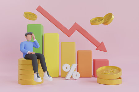 3D Illustration of Economic Recession. 3D Illustration of World Crisis. Stock markets down chart. financial stagnation, recession, crisis, business crash and economic collapse.3d rの写真素材
