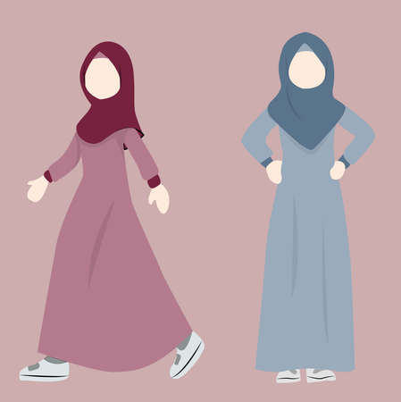 illustration of a Muslim woman walking in a robe. coloring bookのイラスト素材