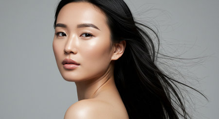 Beautiful asian woman with clean fresh skin. Studio shot.の素材