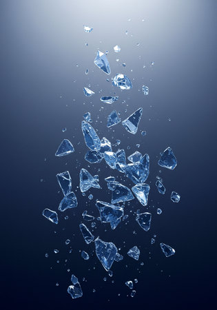 Pieces of ice on a dark blue background. 3d renderingの素材